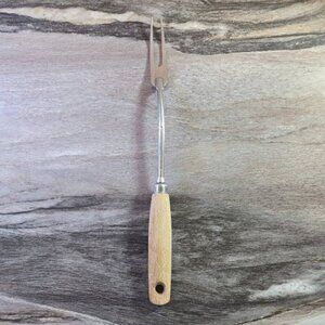 Ekco Eterna Carving Fork/Meat Fork Shaft Wood Handle 13” Long Vtg Kitchen USA